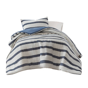 English Elm 2-piece Yarn-dyed Striped Comforter Set Seersucker Texture Coastal Japandi Bedding B035P463218
