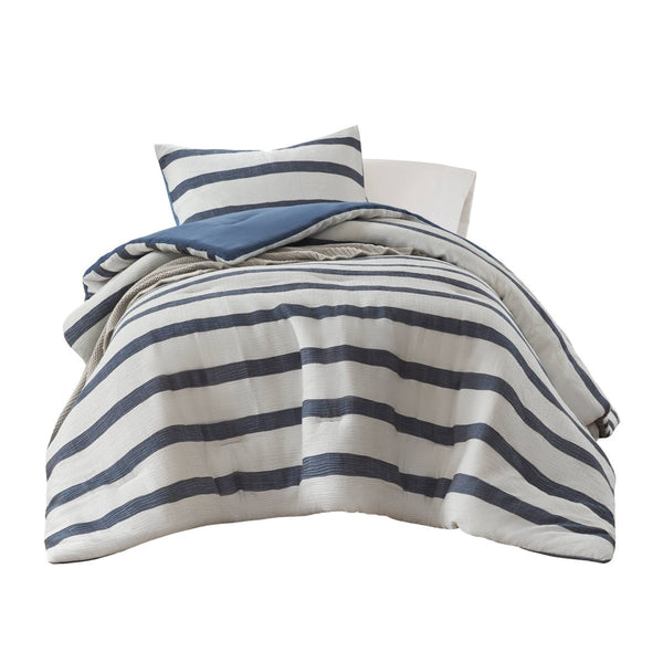 English Elm 2-piece Yarn-dyed Striped Comforter Set Seersucker Texture Coastal Japandi Bedding B035P463218