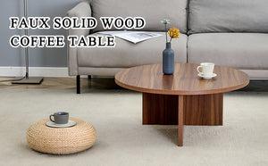 English Elm Versatile MDF Round Coffee Table with Modern Minimalist Nordic Design, Durable Scratch-Resistant Top Walnut W3226P278925