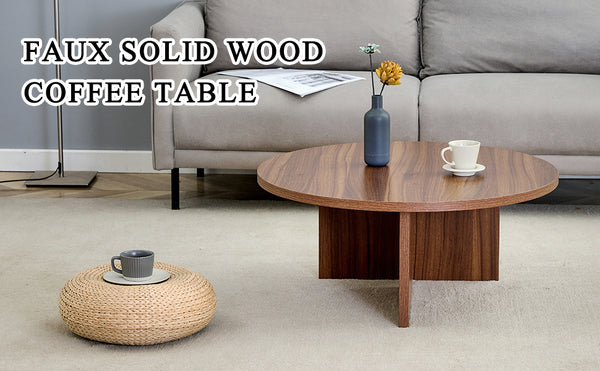 English Elm Versatile MDF Round Coffee Table with Modern Minimalist Nordic Design, Durable Scratch-Resistant Top Walnut W3226P278925
