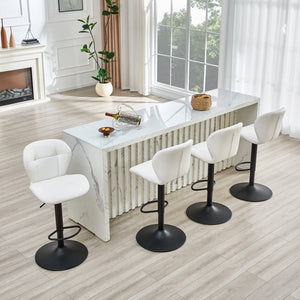 English Elm Set of 2 Tufted Pu Swivel Barstools Adjustable Height White Cushioned Kitchen Seating W3875P382614