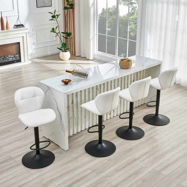 English Elm Set of 2 Tufted Pu Swivel Barstools Adjustable Height White Cushioned Kitchen Seating W3875P382614
