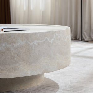 English Elm Round Fiberglass Coffee Table Sculptural Minimalist Design for Modern Living Rooms W2085P374193