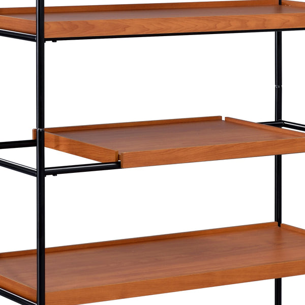 English Elm Oaken 5-Shelf Honey Oak & Black Etagere Bookshelf — Industrial Metal Frame, Open Storage, 39"W x17"D B2726P408079