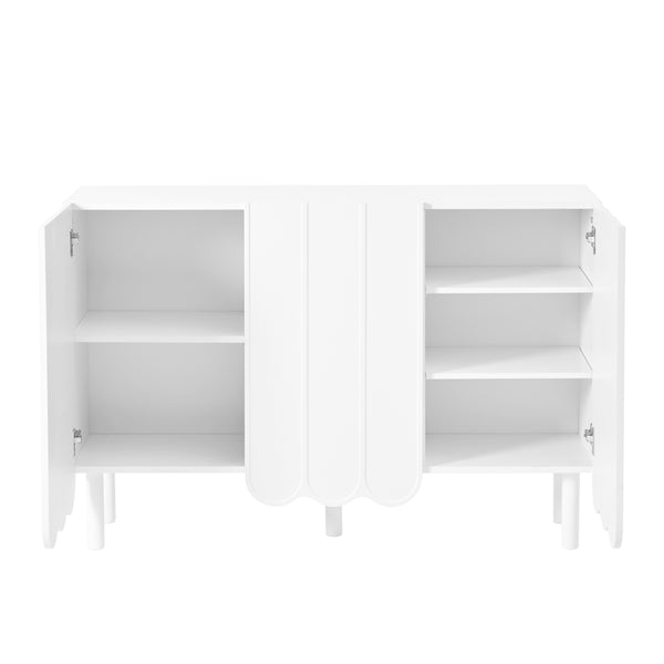 English Elm ON-TREND Cream Minimalist Shoe Cabinet with Wave Doors, Adjustable Shelves, Solid Pine Legs, Stylish Storage White N721P180695K