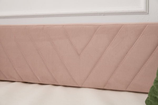 English Elm Twin Velvet Upholstered Daybed with Trundle, V-Pattern Backrest, USB Port, Side Pockets, Sturdy Design Pink W1361S00042