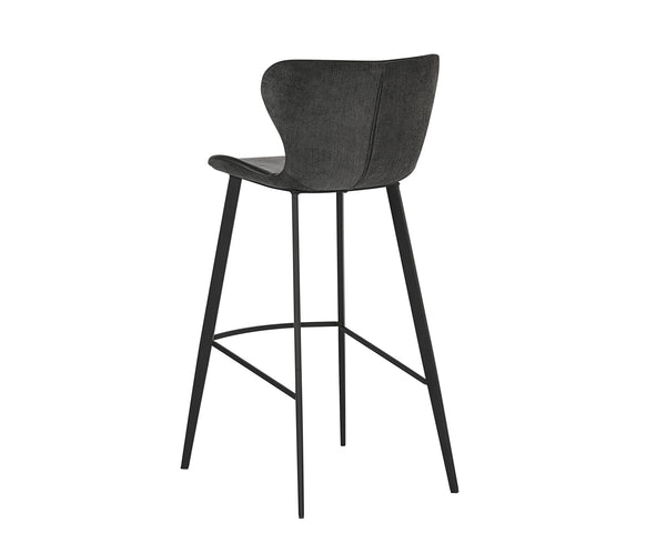 Sunpan Arabella Mid-Century Modern Bar Stool with Clamshell Tufting and Stylish Black Steel Legs Bravo Portabella / Polo Club Kohl Grey