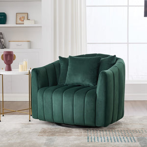 English Elm 39"w Velvet Swivel Chair and a Half with Channel Tufting Pumpkin Curved Barrel Design W3118S00046