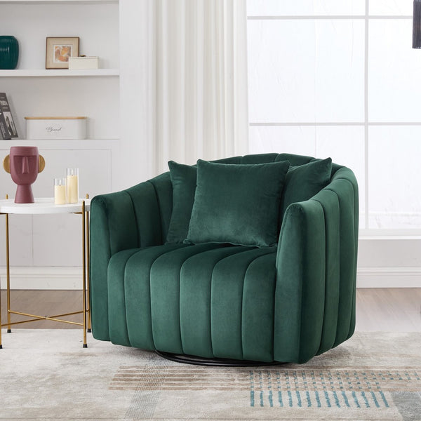 English Elm 39"w Velvet Swivel Chair and a Half with Channel Tufting Pumpkin Curved Barrel Design W3118S00046