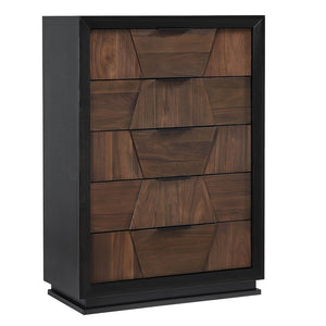 English Elm Houston 5-drawer Tall Chest Walnut Panels Black Frame Bedroom Storage Modern B009P345874