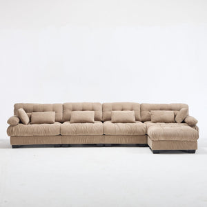 English Elm Modular Cloud Sofa Deep Seat Flannelette Sectional with Round Armrests for Living Room Light Brown W2120S00046