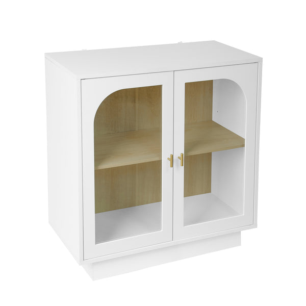 English Elm Storage Cabinet Sleek Acrylic Door with Gold Handle, Non-Slip Feet, Anti-Tip Locks, Compact Dimensions White W688127147