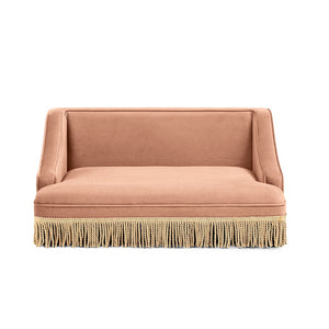 English Elm Duchess Regency Tufted Pet Sofa with Fringe Skirt Velvet Upholstery for Small Dogs Orange B2719P479029