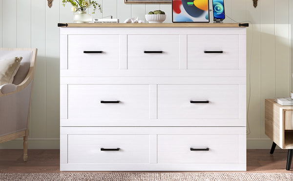 English Elm Murphy Full-Size Cabinet Bed with Built-In Charging Station, Storage Drawer & 700lb Capacity Comfort White 52.5 L x 26 W x 5.5 H N733S293995W