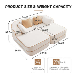 English Elm 77.2" Teddy Fabric Modular Sectional Sofa with Plush 32D Sponge, No Assembly, Cloud Comfort White W714S01416