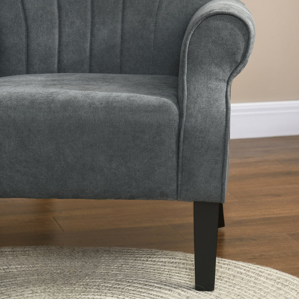 English Elm HOMCOM Mid-Century Fabric Accent Chair with Rolled Arms, Padded Linen Feel Seat, Wood Legs, Dark Gray W2225P229575