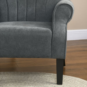 English Elm HOMCOM Mid-Century Fabric Accent Chair with Rolled Arms, Padded Linen Feel Seat, Wood Legs, Dark Gray W2225P229575