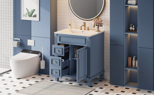 English Elm 24" French Inspired Bathroom Vanity with Ceramic Basin Soft Close Cabinet and 2 Drawers Blue N710P318990C