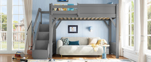 English Elm Twin Low Loft Bed Solid Pine Frame Kids Study Desk Blackboard Storage White Gray W1580S00467