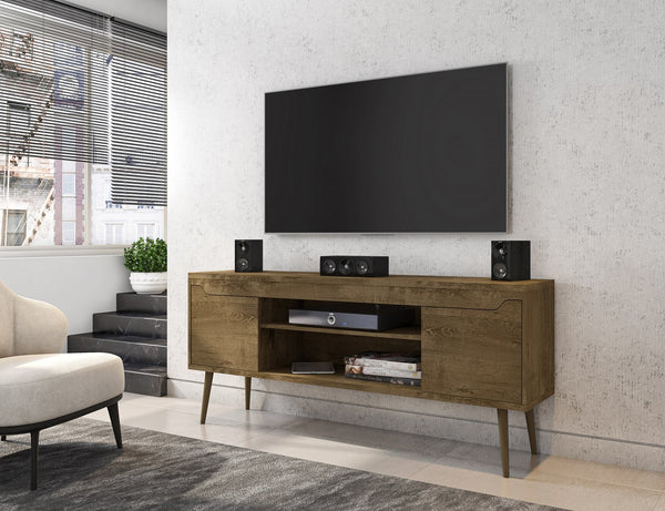 English Elm Bradley 63" Rustic Brown Tv Stand - Mid-Century Modern Design With Storage & Cable Management Solutions B365P398375