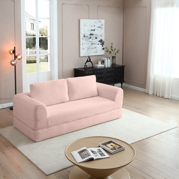 English Elm 2-in-1 Corduroy Futon Sofa Sleeper Modular Floor Couch for Studio and Guest Living Spaces Pink W1117S00373