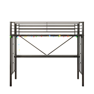 English Elm Twin Metal Loft Bed with Desk, LED Mood Lights, Full Safety Guardrails, Built-in Power Outlet & USB W840P192240