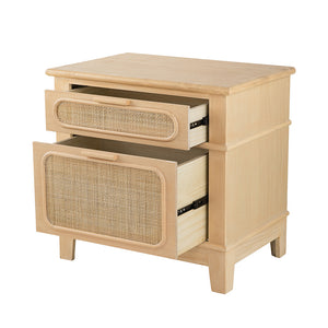 English Elm 27.5x18x26" Stanislaw Bedside Table - Light Pine Veneer, Caned Drawer Insets, Coastal Boho Mid-Century Charm W2078P179285