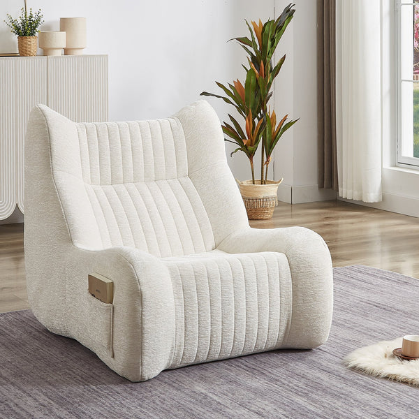 English Elm Bean Bean Bag Chair with Armrests Ergonomic Chenille Lounge Seat Filled with High-Resilience Sponge White W3434P329959