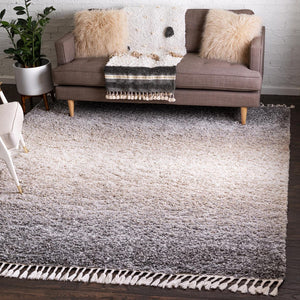 Unique Loom Hygge Shag Gradient Machine Made Gradient Rug Gray, Beige/Ivory 8' 0" x 8' 0"