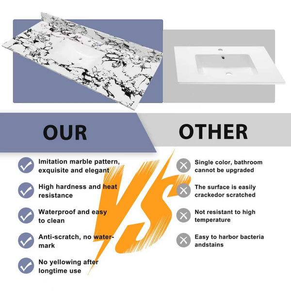English Elm 49"x22" Sintered Stone Vanity Top with Undermount Ceramic Sink & Backsplash, Panda White, Durable Stain-Resistant Finish W509P362109