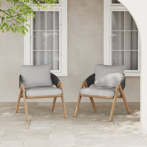 English Elm Christopher Knight Home® - Patio Weather-Resistant Wicker Chairs with Removable Water-Repellent Cushions, Durable Steel Frame Set Grey,Teak 39.5 L x 27 W x 16.5 H N776P271809L
