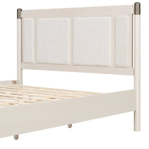 English Elm Solid Pine Queen Bed Industrial Upholstered Headboard with Iron Handles 500 Lb Frame Grey,Light Grey N770PQ361408E