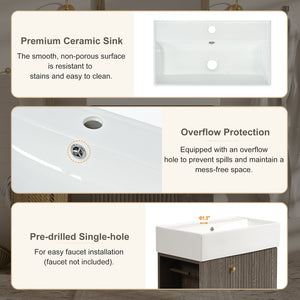 English Elm [video]21.6" Freestanding Bathroom Vanity Ceramic Sink Wavy Door Mdf Cabinet Small Bath Dark Grey N729P285503G