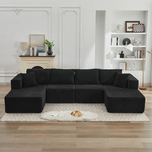 English Elm 106" Plush Corduroy Cloud Sectional Sofa with Right Chaise — Deep Seat, No Assembly, Modern Comfort W1143S00030 W1143S00030