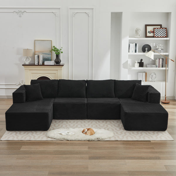 English Elm 106" Plush Corduroy Cloud Sectional Sofa with Right Chaise — Deep Seat, No Assembly, Modern Comfort W1143S00030 W1143S00030