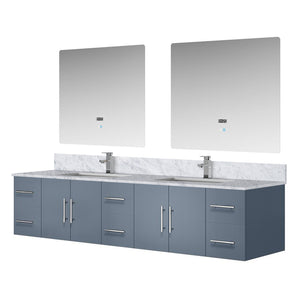 English Elm Dark Grey Double Bath Vanity 84" W x 22" D with Carrara Marble Top, Chrome Faucets & LED Mirrors B2731S01051