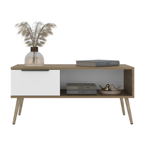 English Elm Scandinavian Minimalist Coffee Table with Storage Drawer Open Shelf Living Room B128P473973