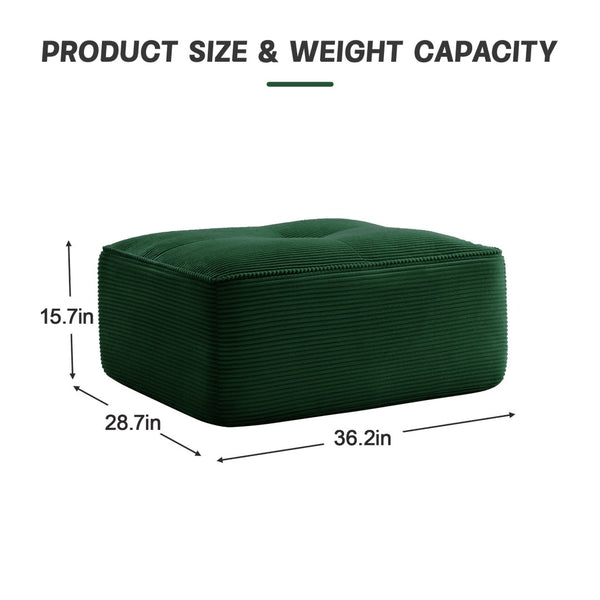 English Elm Ottoman Corduroy Upholstered Modular Accent Piece with High Resilience Foam and Curved Arms Green W714P364692