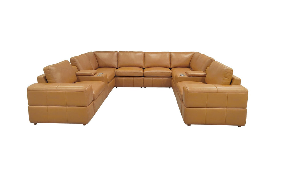 English Elm Premium Leather Match Sectional with Dual Recliners Square Arms and Console Storage Ginger B2748S00139