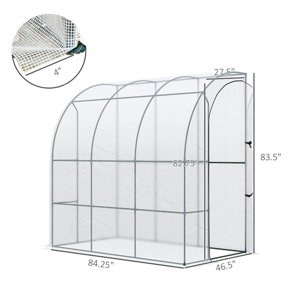 English Elm Outsunny Walk-in Lean-to Greenhouse with Pe Cover Roll-up Window and Ground Stakes W2225P217644