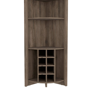 English Elm Essential Corner Bar Cabinet with Wine Rack & Cup Holders, Space-Saving Three-Tier Storage Solution Dark Brown 75 L x 24 W x 3 H B200S00405