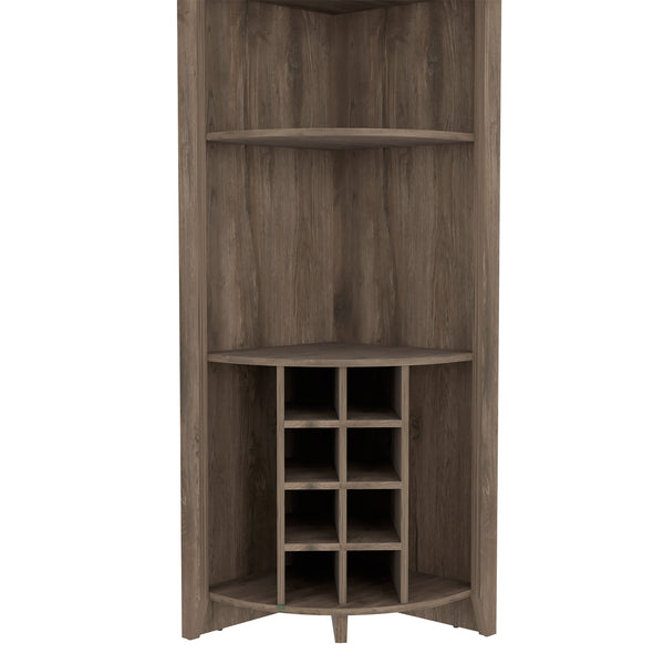 English Elm Essential Corner Bar Cabinet with Wine Rack & Cup Holders, Space-Saving Three-Tier Storage Solution Dark Brown 75 L x 24 W x 3 H B200S00405