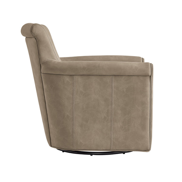 English Elm Westly Faux Leather Swivel Accent Chair with Rolled Arms, 360° Metal Swivel, Coil Spring Comfort taupe B050P390596