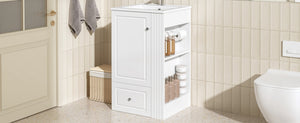 English Elm 20" Freestanding Bathroom Vanity Mdf Cabinet Ceramic Sink Open Shelves Powder Room White N725P364210K