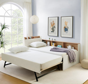 English Elm Twin Size Velvet Daybed With Trundle, Storage Headboard & Wireless Charging - Stylish & Functional! W1413S00111-GIGA