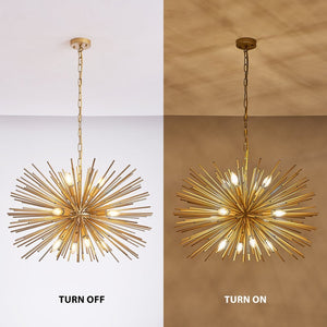 English Elm 29" Sputnik Chandelier Gold Iron 12 Arm Starburst Pendant Mid-century Foyer Light W1340P279982