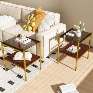 English Elm Coffee Table And End Tables Set Of 3 - Sleek Gray Tempered Glass & Mdf, Modern Living Room Decor W241S00045