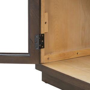 English Elm TREXM Arched 4-Door Large Storage Sideboard Buffet Cabinet with Glass Doors, Adjustable Shelves and Cable Management Espresso N715P290642P
