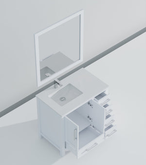 English Elm White Bath Vanity Set With Left Offset Cultured Marble Top, Chrome Faucet & Matching Mirror 36" W B2731S01328-GIGA