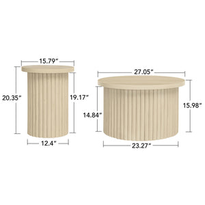 English Elm Coffee Table Set Of 2 - Modern Round Accent Tables For Stylish Living Room & Small Apartments W688P248113